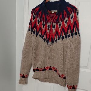 Brooks Brothers Beige Sweater with Red and Navy Accents